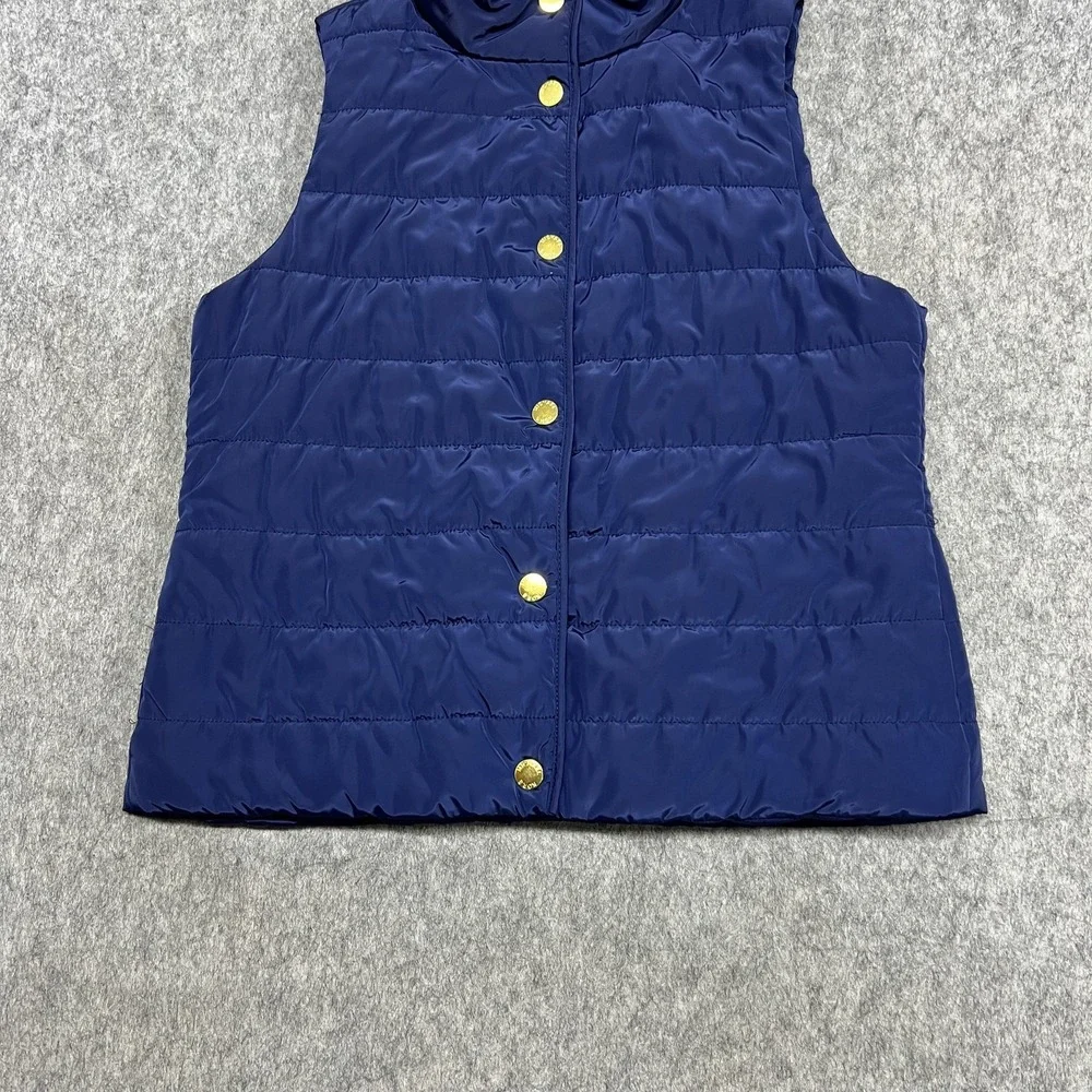 Michael Kors‎ Vest Womens Medium Blue Quilted Snap Front Stand Collar Puffer
